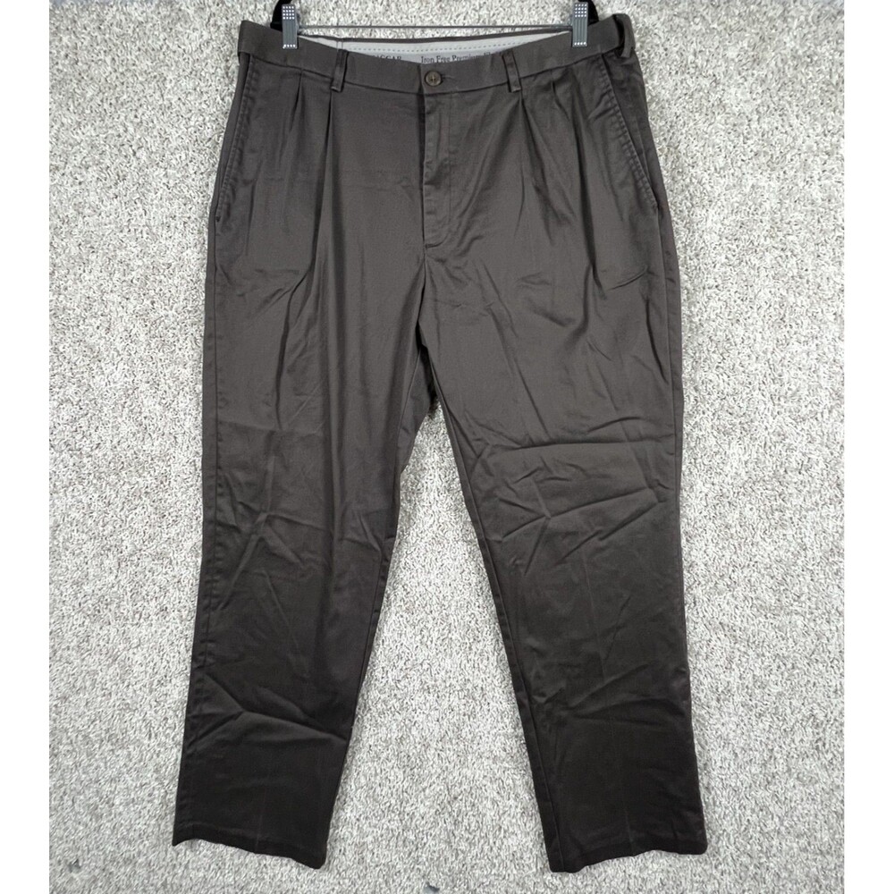 Haggar Men Classic Fit Dress Pants Brown Pleated Stretch 38x32